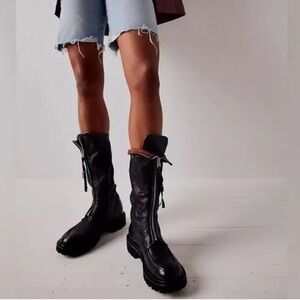 AS 98 Zayne Zip Front Tall Black Leather Boots Lug Sole